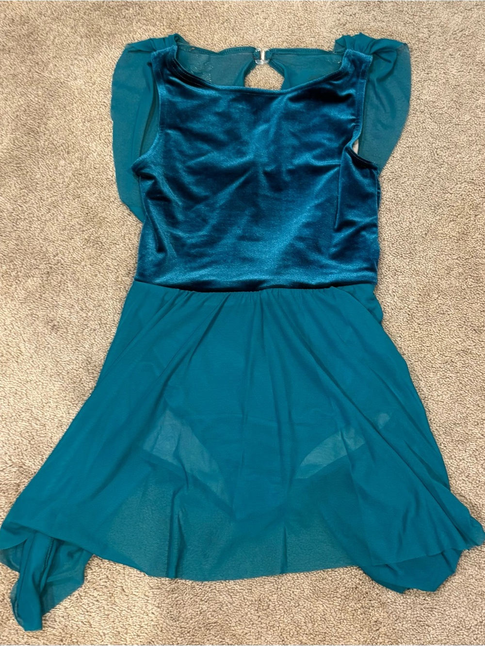 Teal Velvet & Chiffon Fit-and-Flare Dress